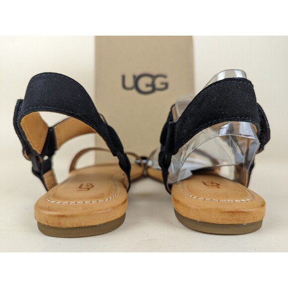 UGG Rynell Leopard Flat Sandals Womens 6M Black Leopard Ankle Strap Shoes NWB - Picture 6 of 13